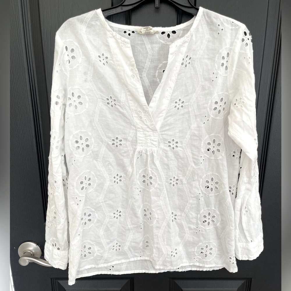 Christian Siriano‎ White Eyelet Blouse small